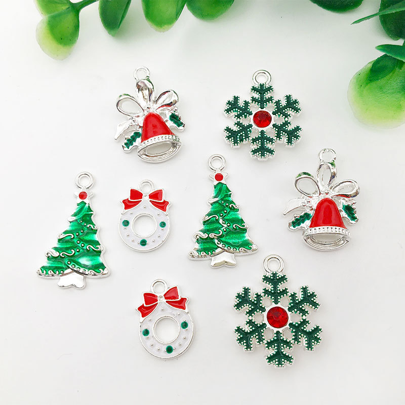 Picture of 1 Christmas tree snowflake bell diy alloy accessories bracelet necklace key ring small pendant oil drop small pendant