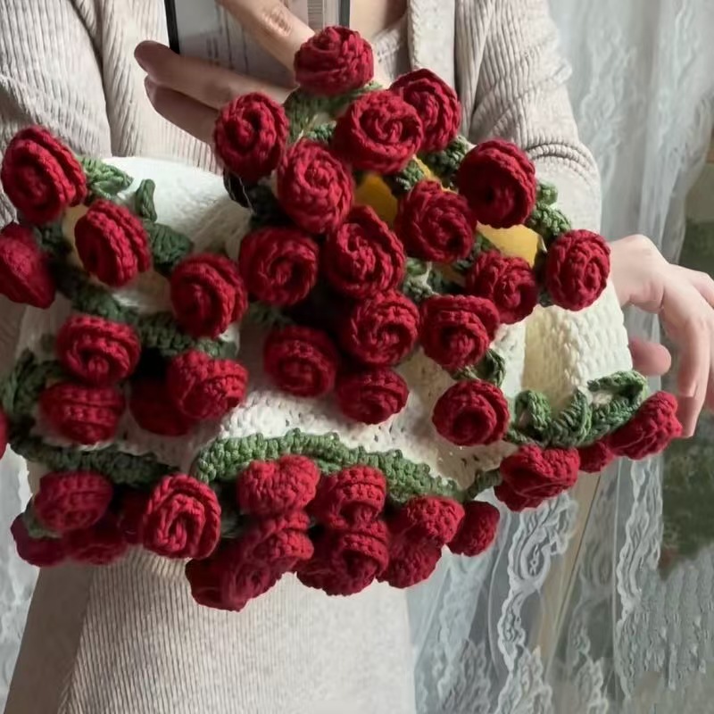 Picture of Pointed Rose Bouquet Blanket Pure Hand Woven DIY Wool Material Pack Creative Crochet Flower Blanket Gift