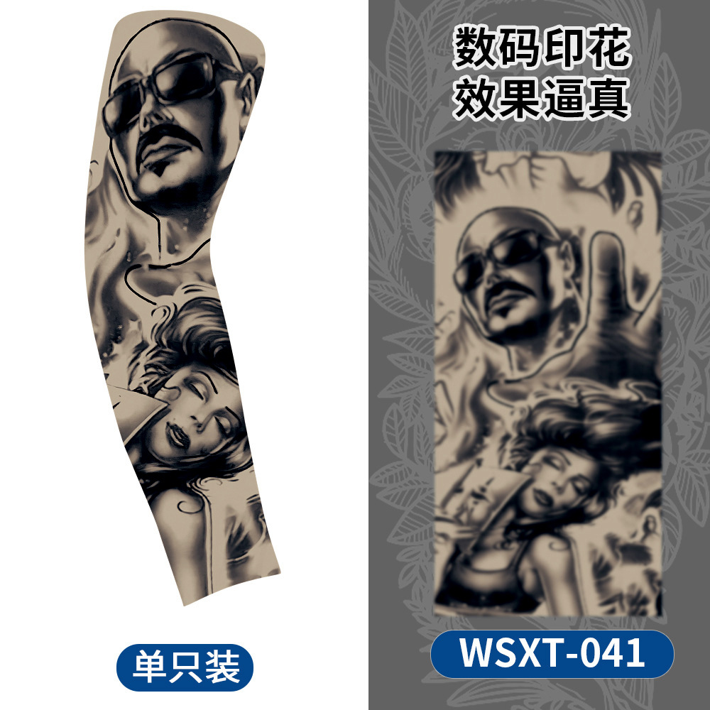 Picture of Summer Riding Sunscreen Tattoo Sleeve Simulation Tattoo Quick-drying Arm Protector Outdoor Sports Sunshade Breathable High Elastic Ice Sleeve