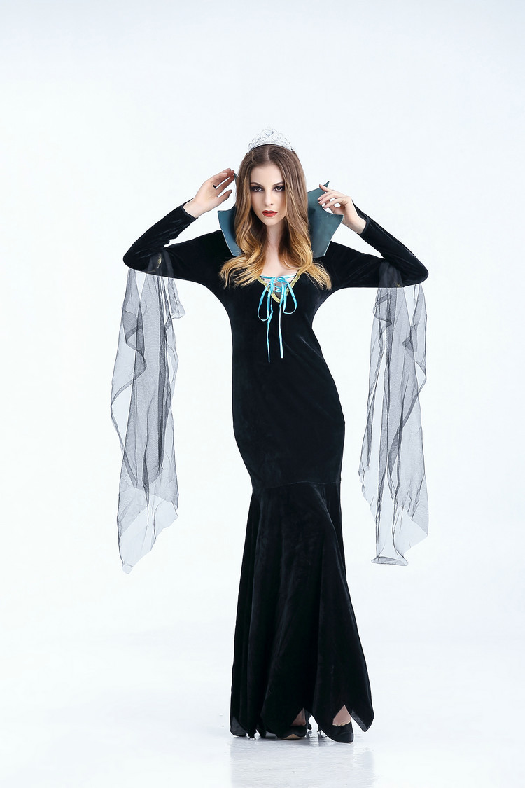 Picture of Black Vampire Witch Long Dress Fancy Dress Ball Evening Dress Ghost Festival Halloween Witch Queen Dress Performance Dress