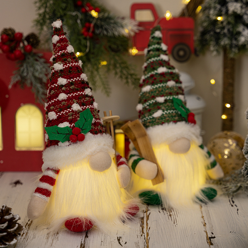 New cross-border Christmas decoration supplies American country knitted doll with light creative luminous Rudolf dwarf