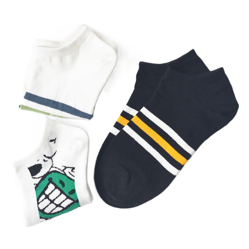 Molin original spring and summer new fashion brand boat Socks cartoon striped graffiti smiley face all-match socks men's fashionable short socks women