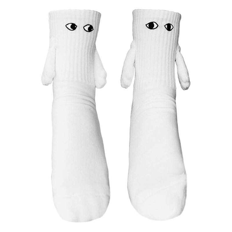 Couple's Hand in Hand Socks Magnetic Suction TikTok Internet Popular Super Fire Personality Three-Dimensional Doll Cute White Cotton Socks