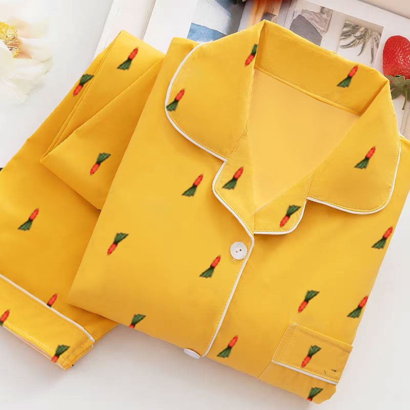 [Radish] Sweet Pajamas Women's Long Sleeve Spring and Autumn Cardigan Home Clothes Autumn and Winter Cardigan Plus Size suit