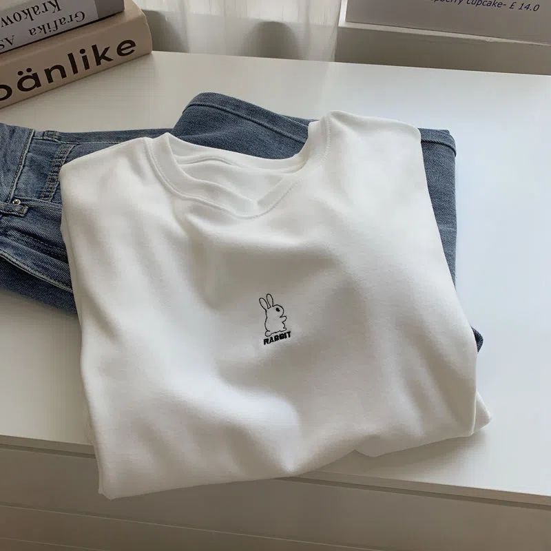 Outlets ~ Clearance Solid Color Long Sleeve T-shirt Women's Fall/Winter Foundation with Loose Crewneck Velvet Backing Shirt