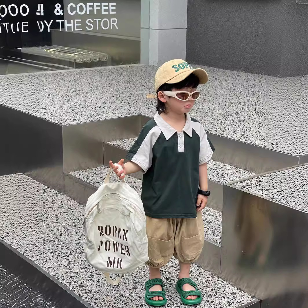 Picture of Children's Short-sleeved T-shirt New Korean Style Boys and Girls Polo Shirt Summer Western Style Campus Style T-shirt All-match Simple Top