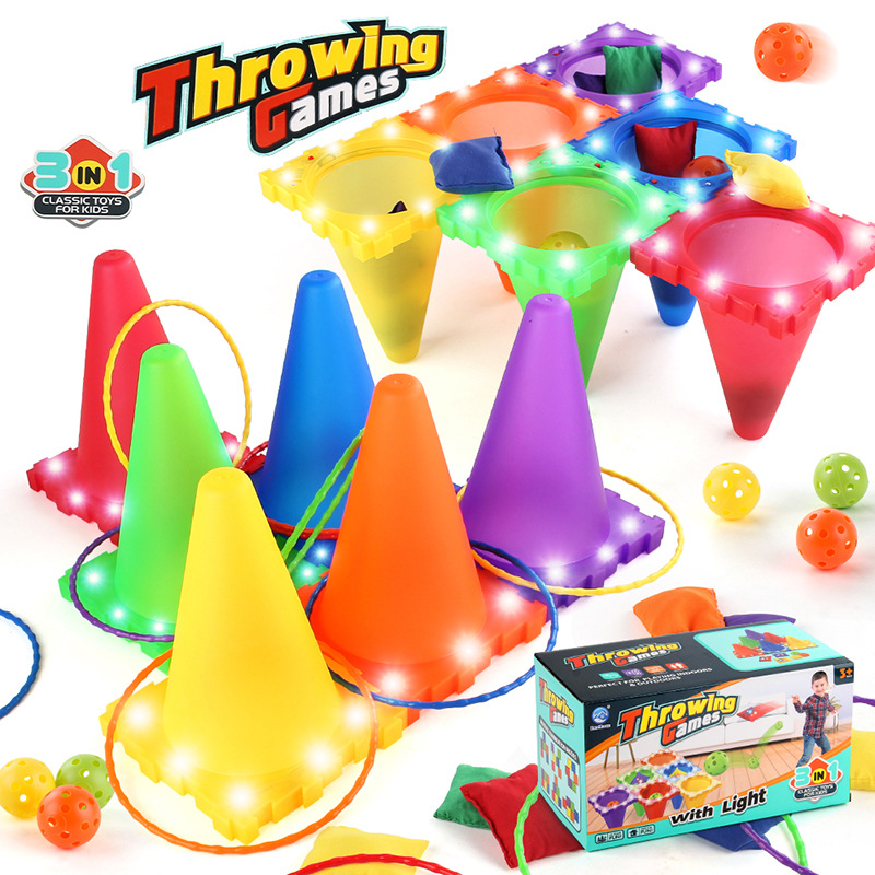 Children's Sports Feel Training Roadblock Luminous Ice Cake Tube Ring Sandbag Game Casual Throwing Ring Toy