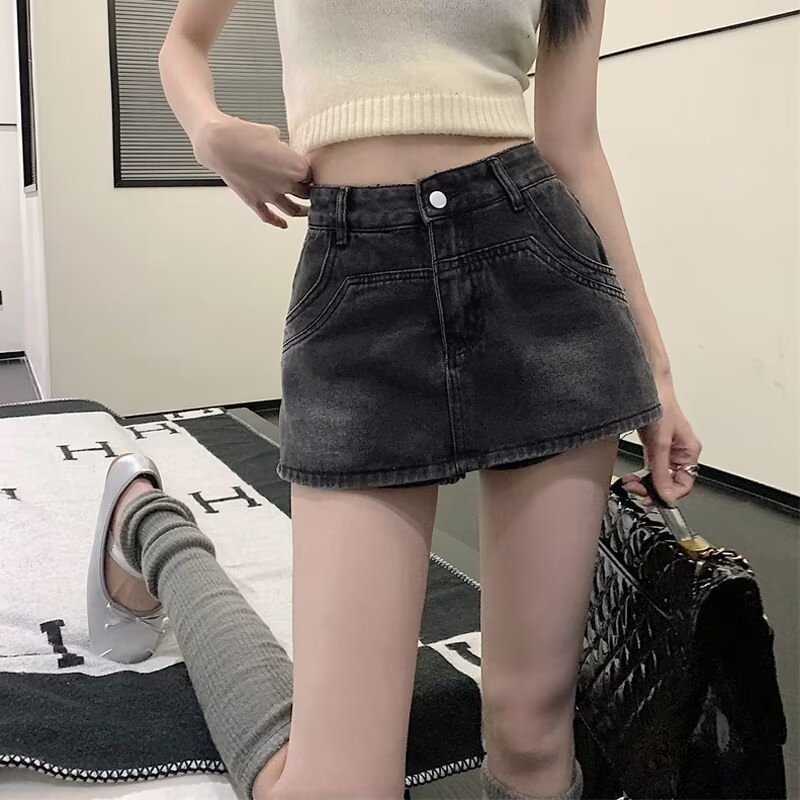 Small Design Sense High Waist Slim-fit Pure Desire Style Denim Skirt Women's Summer Slim A- line Hip Short Culottes