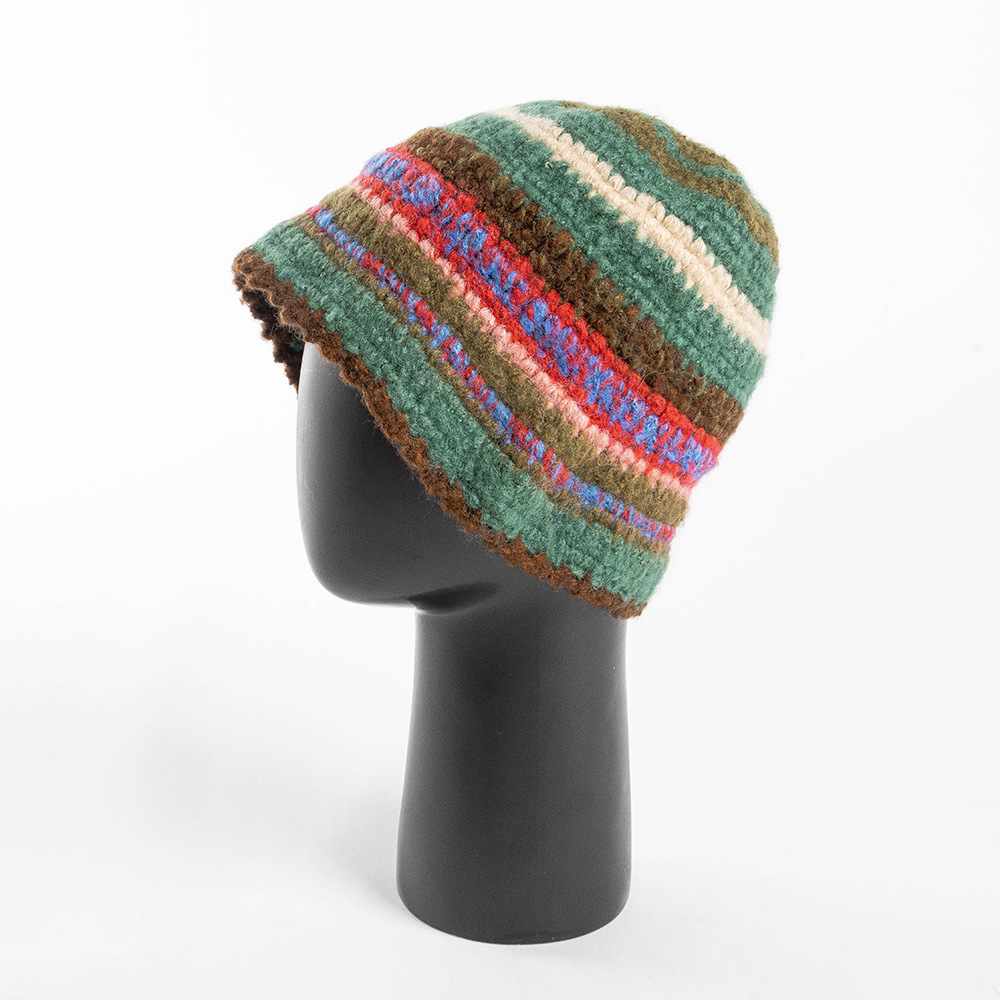 Picture of Children's autumn and winter fashion warm hand-knitted colorful striped alpaca knitted hat outdoor cold-proof warm fisherman hat