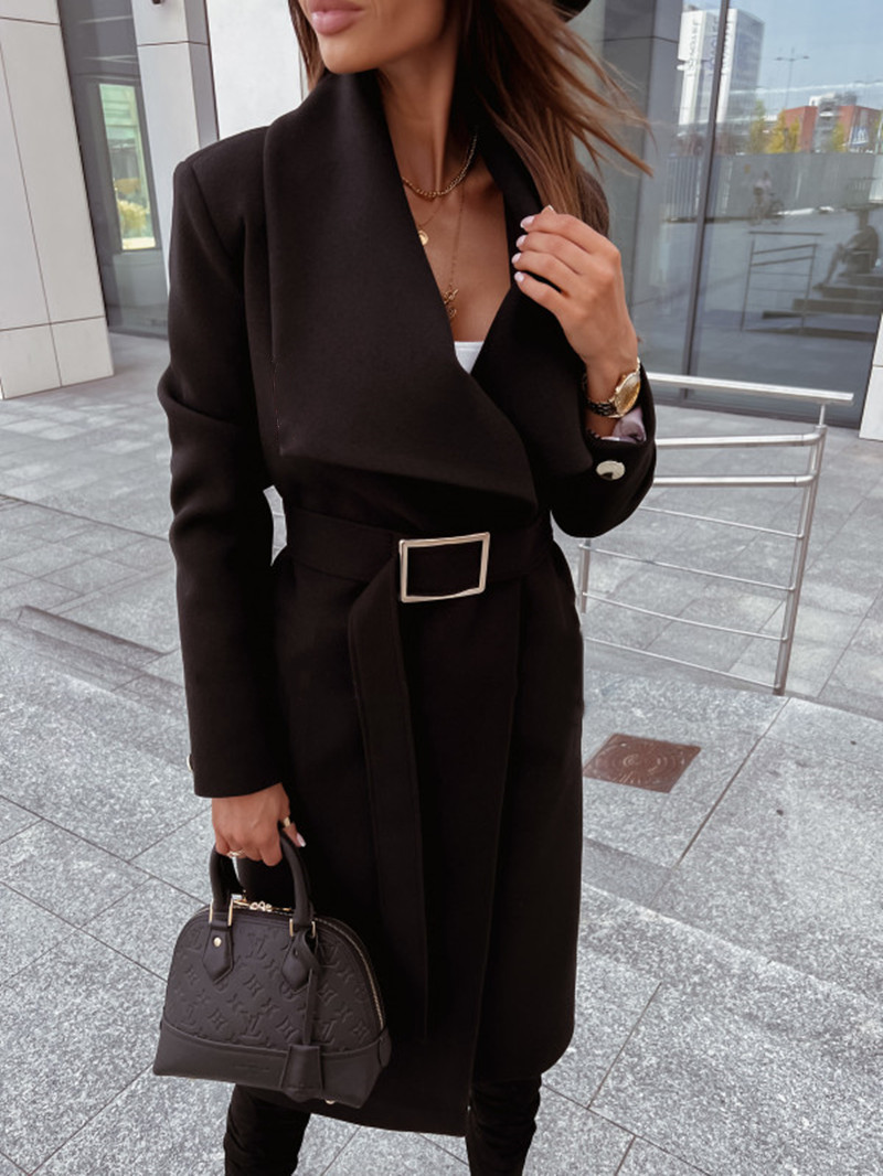 Picture of 2022 independent station wish Amazon new autumn and winter simple long sleeve button v collar strap wool coat women's clothing
