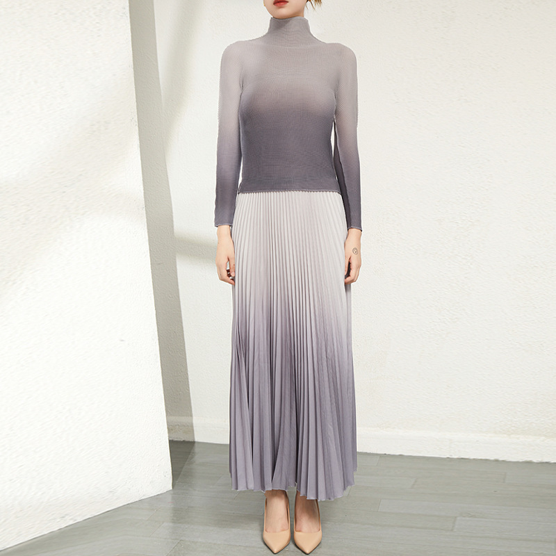 Picture of Miyake Women's Pleated Printed Two-Piece Set Women's Spring High Waist Slim Pleated Skirt Fashionable Gradient Easiest for Match Suit