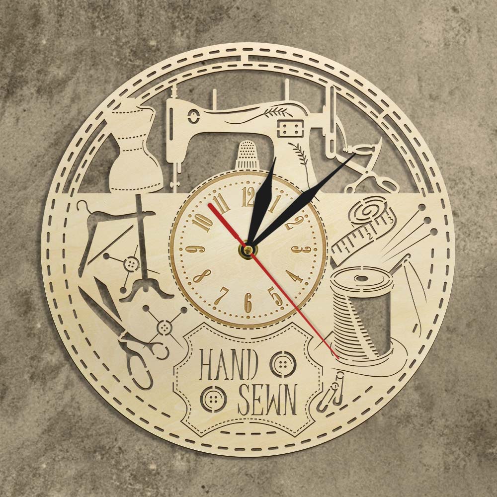 Wooden wall clock modern sewing machine Vintage tailor shop decorative wall clock modern Wall home wall clock cross-border