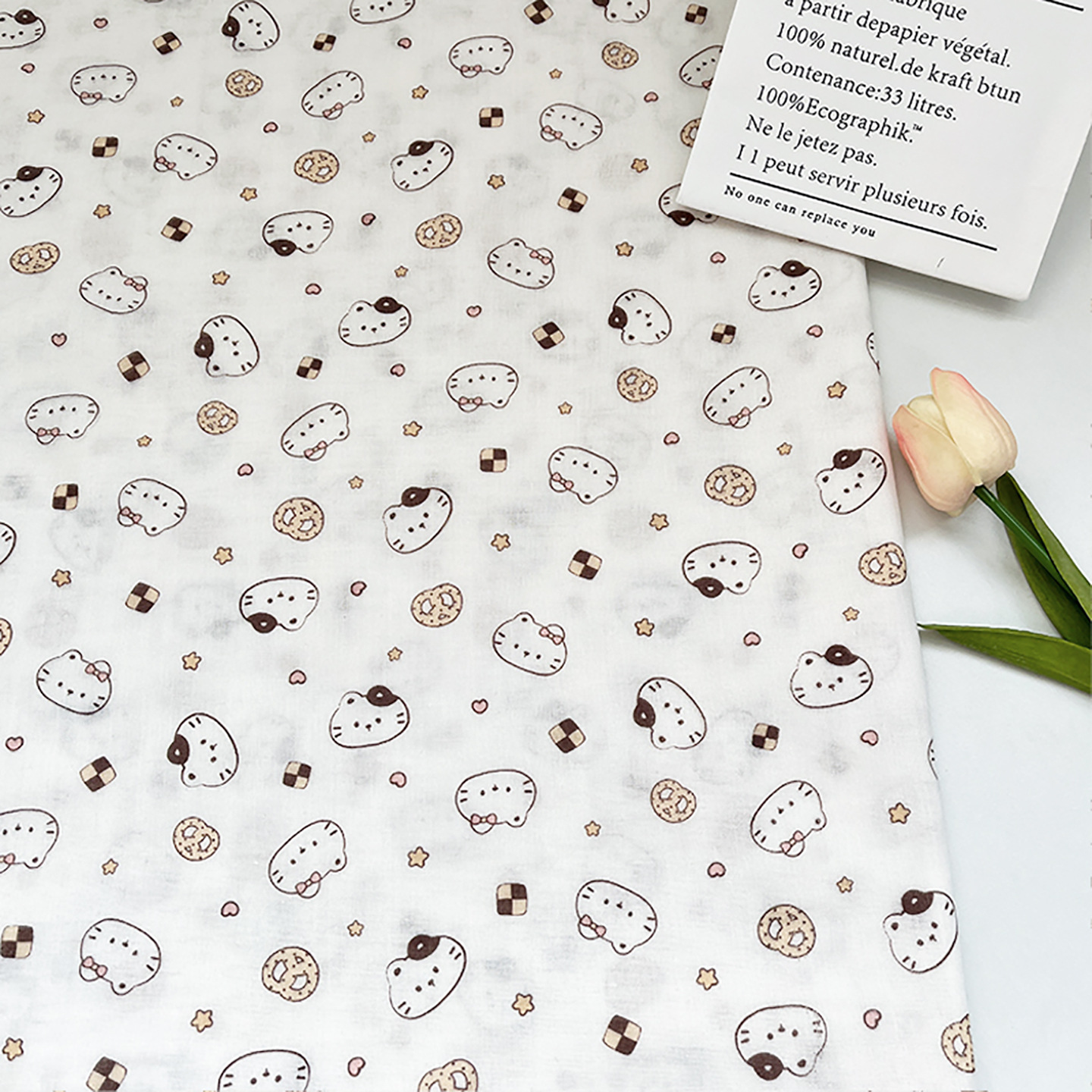 Kitten Biscuits Cotton Maternal and Infant Grade Fabric Double-Layer Gauze Fabric Printed Baby Clothing Pajamas Fabric 1.0m Price