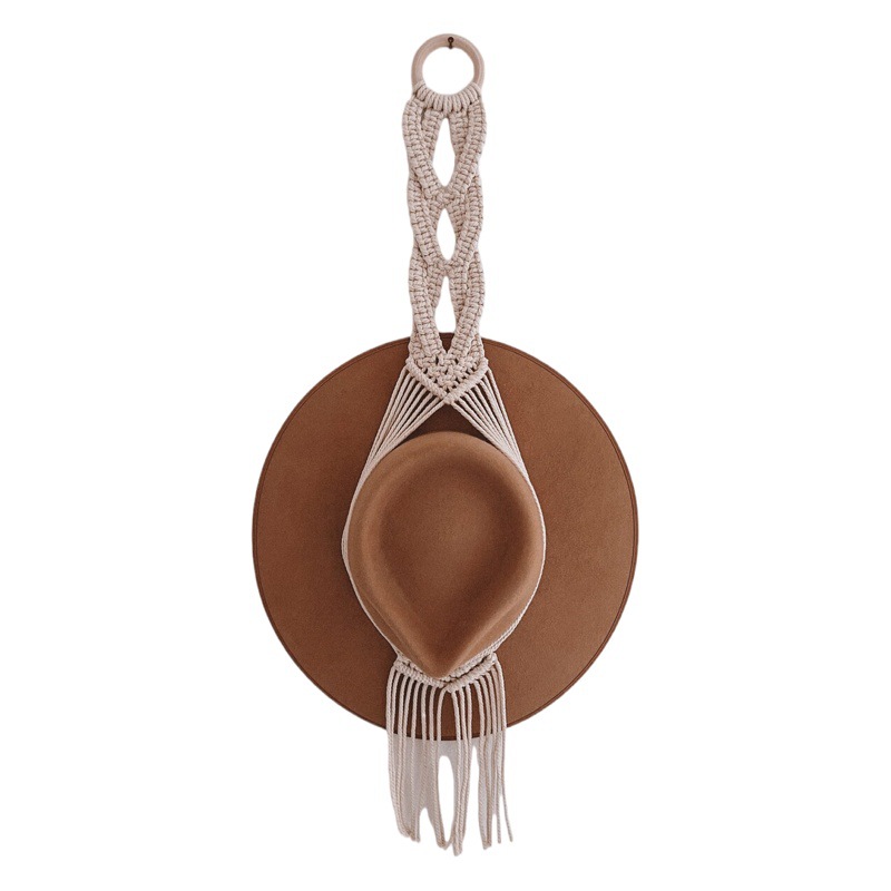 Bohemian Cotton Rope Braided Hat Storage Rack Multi-Layer Wall Hanging Storage Clip Hanging Hat Tassel Decorative Tapestries