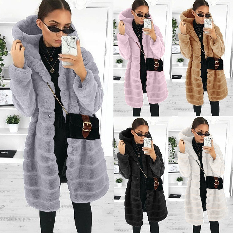 European and American plus size Black Loose Autumn and Winter New Korean Style Fur Plush Thickened Hooded Women's Imitation Mink Fur Jacket
