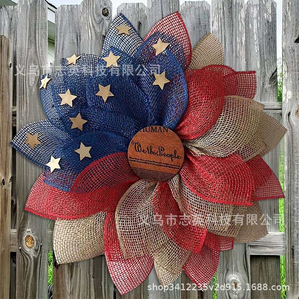 Picture of Amazon American Independence Day flag Garland ornaments national day door hanging wreath holiday decoration props wholesale