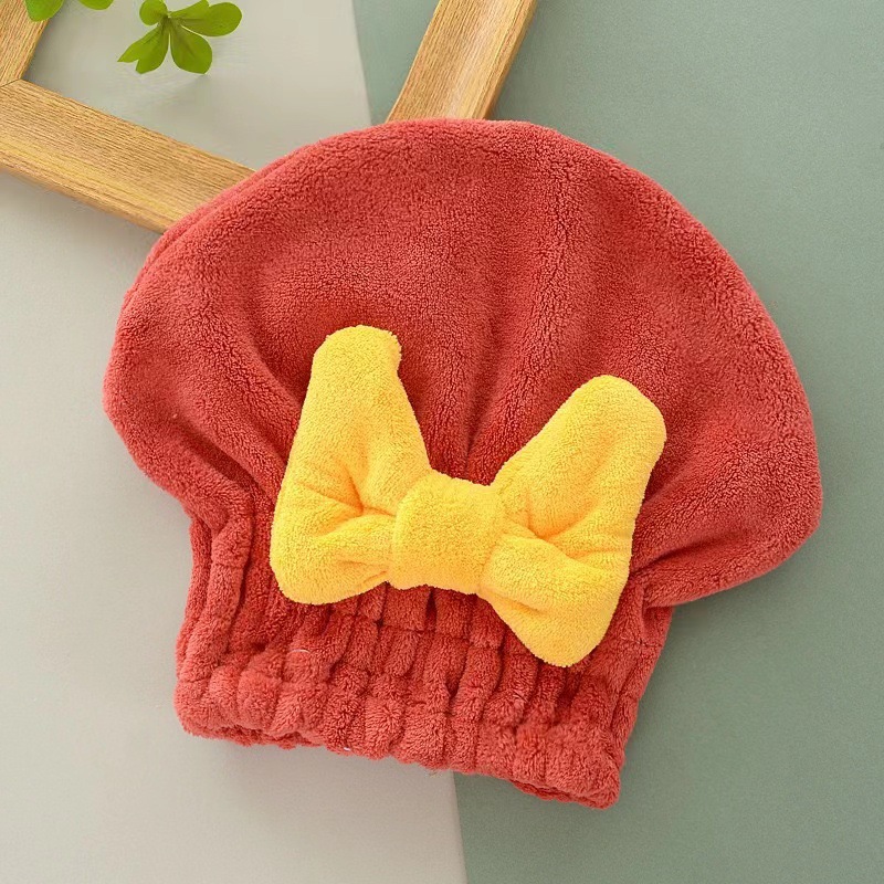 Picture of Household Coral Fleece Bow Hair Drying Hat Shower Cap Water Absorbent Quick-drying Yu Hat Hair Drying Towel Bath Bathing Head Wipe Artifact