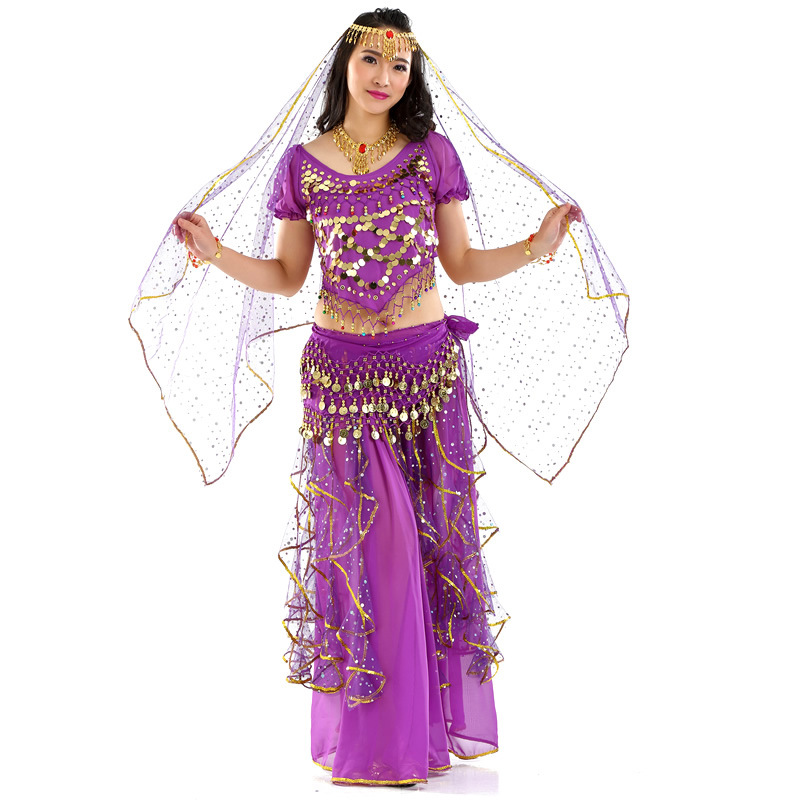 Pepper Short-sleeved Highlights Lotus Leaf Skirt 5-piece Belly Dance suit Belly Dance Indian Dance Performance Clothing suit