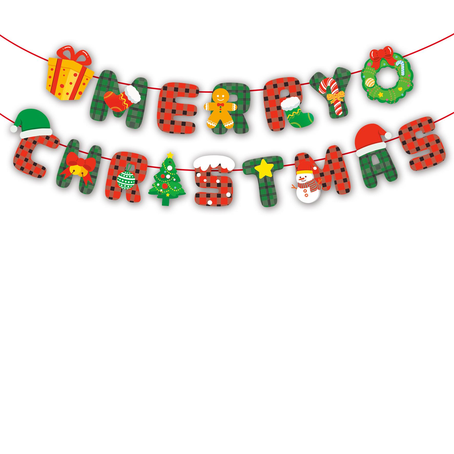Picture of Christmas Decorations Christmas Pull Flag Hanging Flag Holiday Banner Party Decoration Paper Cartoon Christmas Pull Flower String Flag