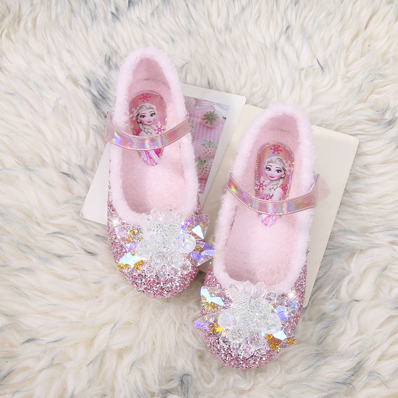 Picture of Girls' Cotton Shoes Children's Princess Shoes 2024 Spring New Fashion Warm Fur Aisha Crystal Small Leather Children's Shoes
