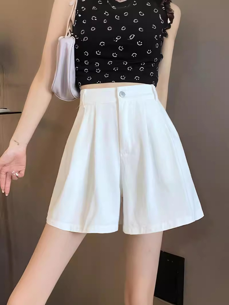 2024 Summer New Arrival Shorts Women's High Waist Loose Slim Wide Leg Pants White Casual Short Pants with Loose Waist Suit