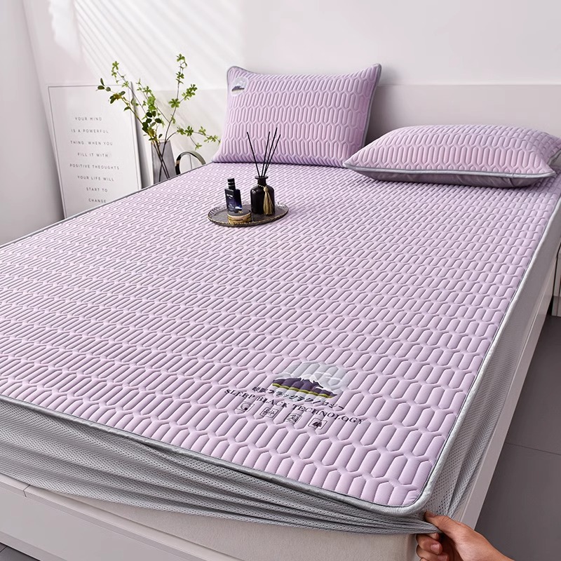 Picture of New Summer Ice Silk Latex Mat Three-Piece Set of Fitted Sheets Foldableing Dormitory Student Single Machine Washable Mat