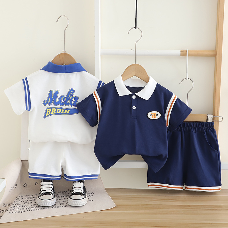 Boys Summer Clothes suit 2025 New Style Baby Summer Clothes Baby Children's Clothing Placket Short-sleeved Two-piece Fashionable