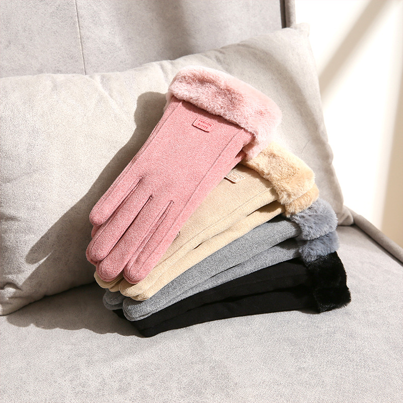 Picture of Winter warm gloves ladies fleece-lined thickened cold-proof touch screen riding hair ladies fashion cycling gloves wholesale