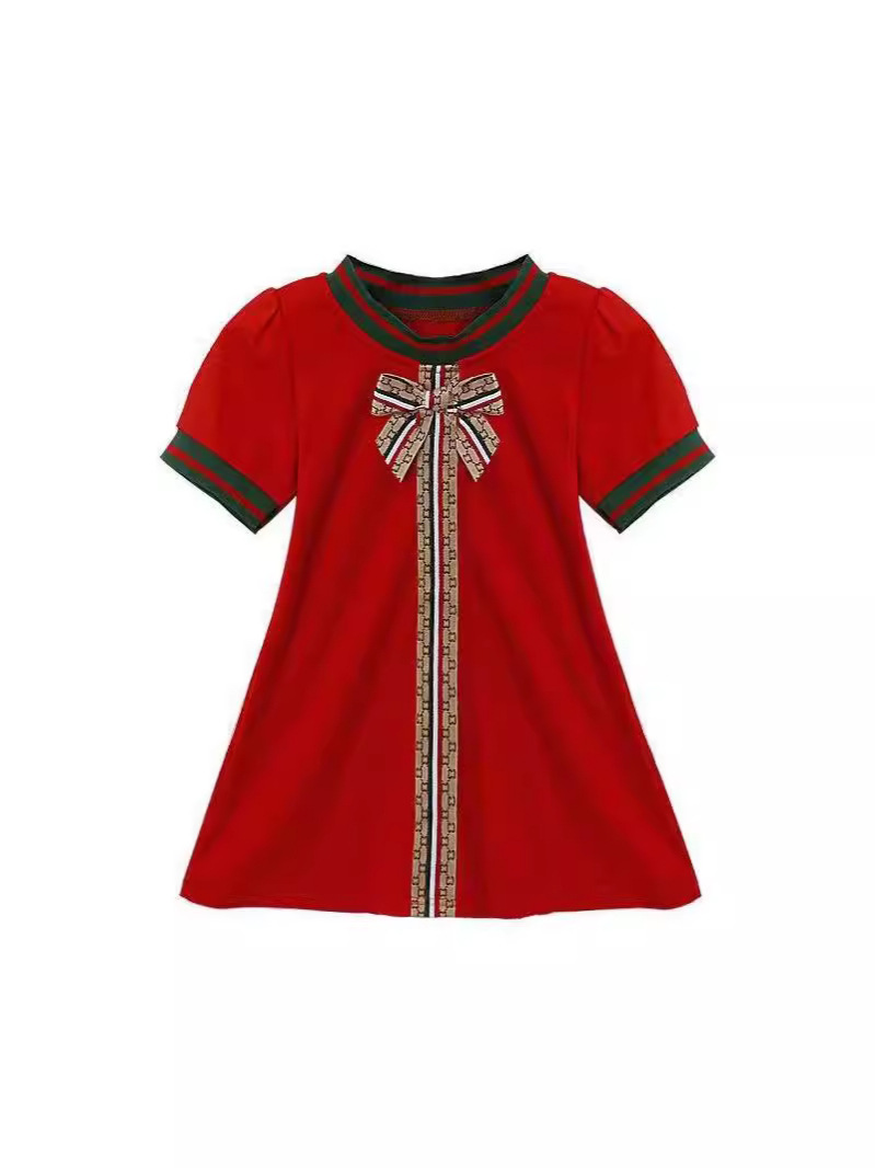 Picture of Factory girls' ethnic style dress short sleeve bow multi-color dress children's clothing summer wholesale