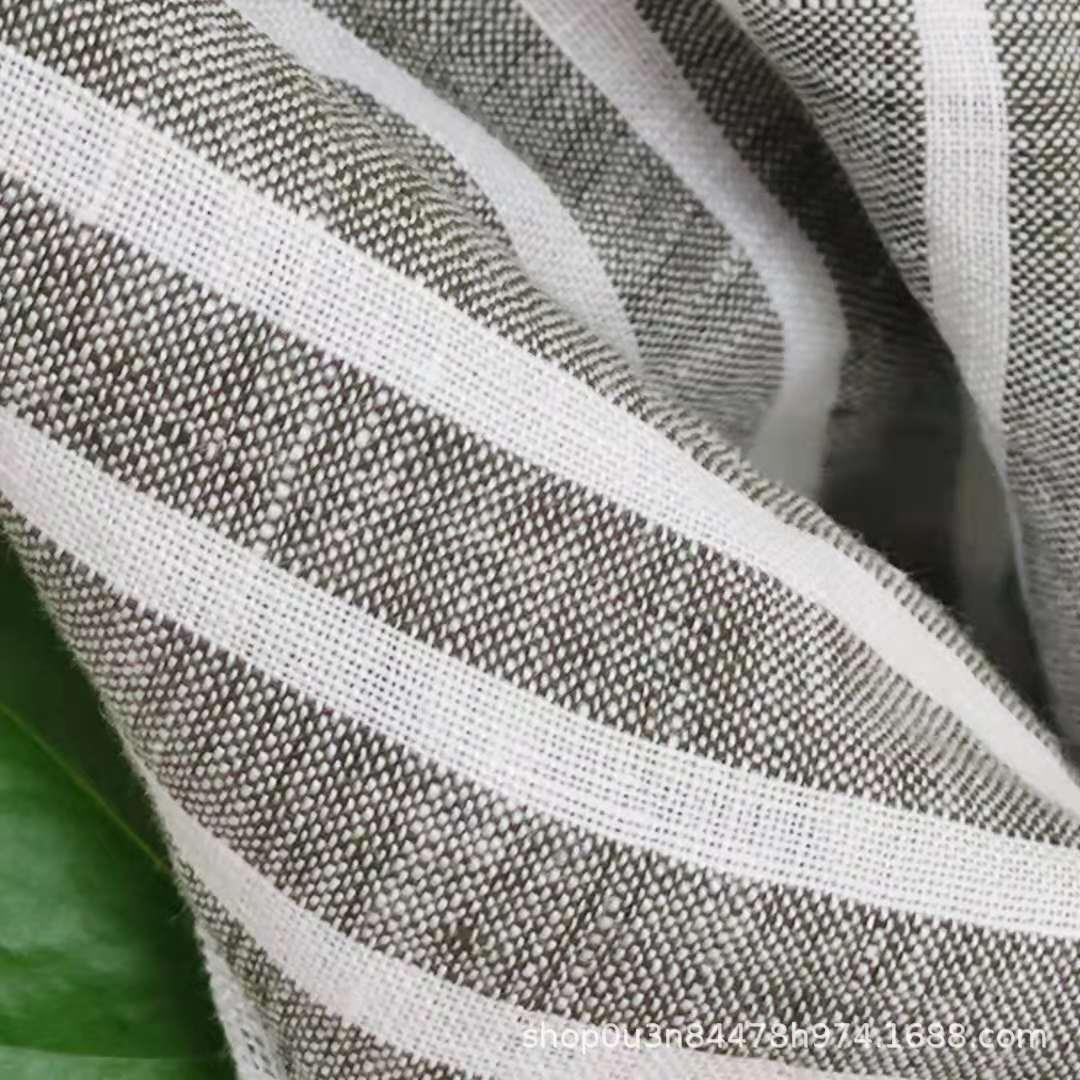 Picture of Pure Linen Green and White Striped Curtain Fabric Wide Stripesd Pure Linen Bedding Fabric Linen Quilted Quilt Fabric