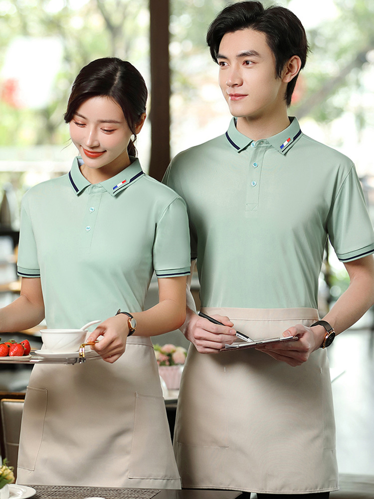 Picture of Catering Waiter Work Clothes Short-Sleeved T-Shirt Ice Silk Cotton Work Clothes Female Supermarket Burger Fast Food Restaurant Work Clothes Embroider