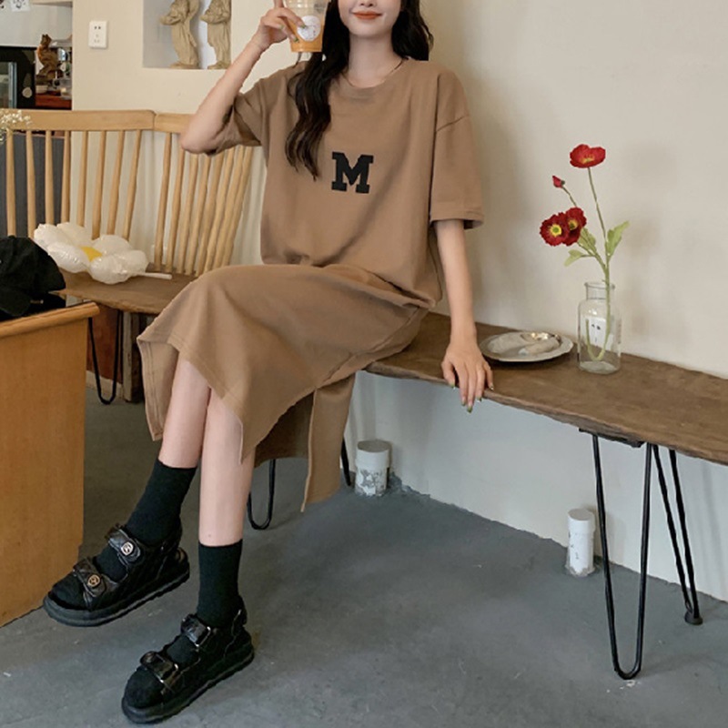 Picture of Summer New plus size Women's chubby girl Loose Belly Covering Base Shirt Women's Slim Long Over-the-Knee T-Shirt Dress
