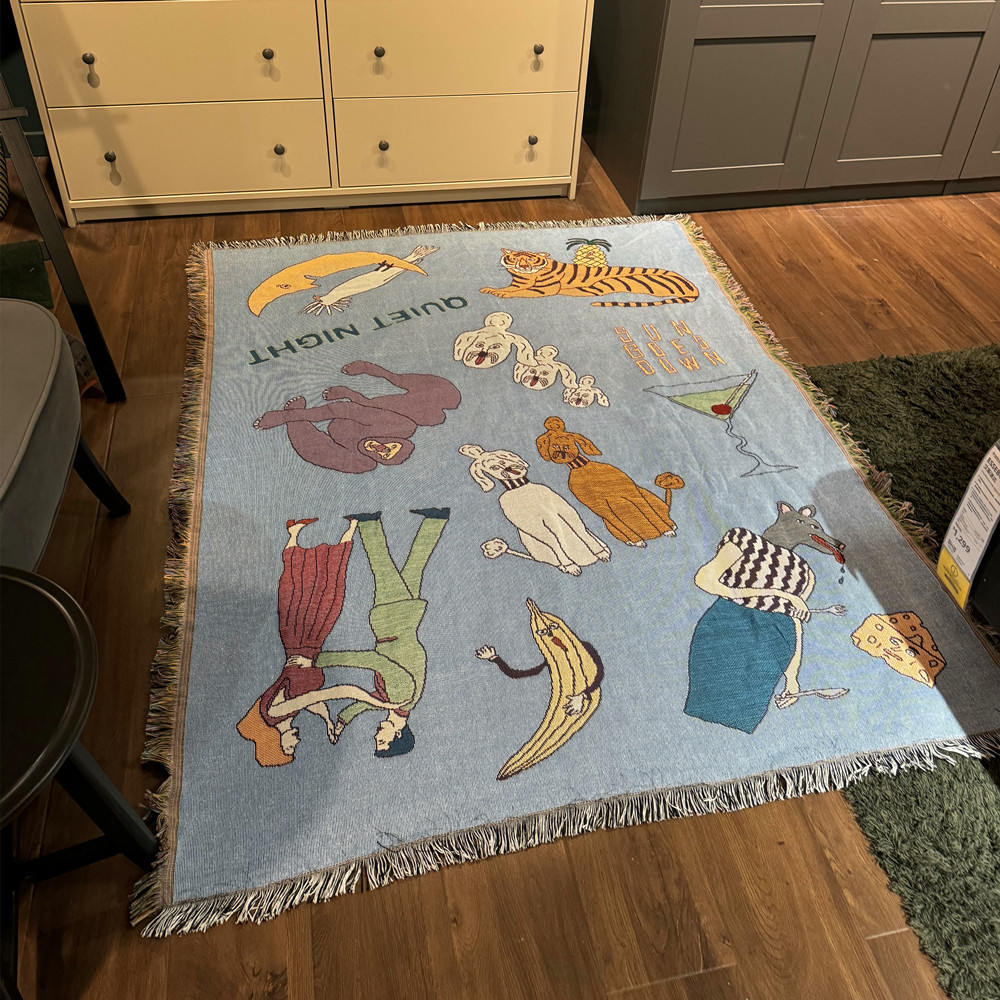 Picture of Niche Designer Cartoon Tassel Jacquard Blanket Sofa Tapestry Tapestry Decorative Blanket