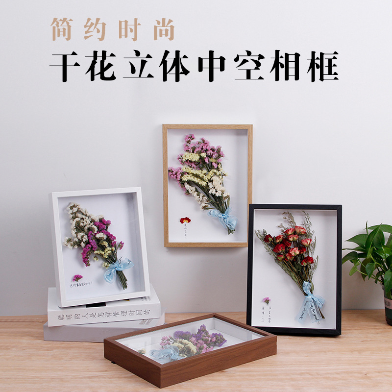 Picture of Wooden 3cm Hollow Dried Flower Stereo Photo Frame Specimen Frame DIY Handmade Clay Works Immortal Flower Framed Picture Frame