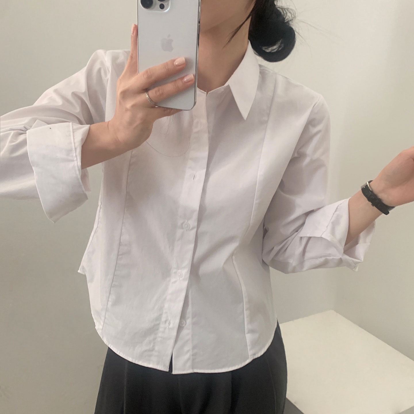 South Korea Chic Early Autumn New Basic Elegant Slim Long Sleeve Shirt Women's White Shirt
