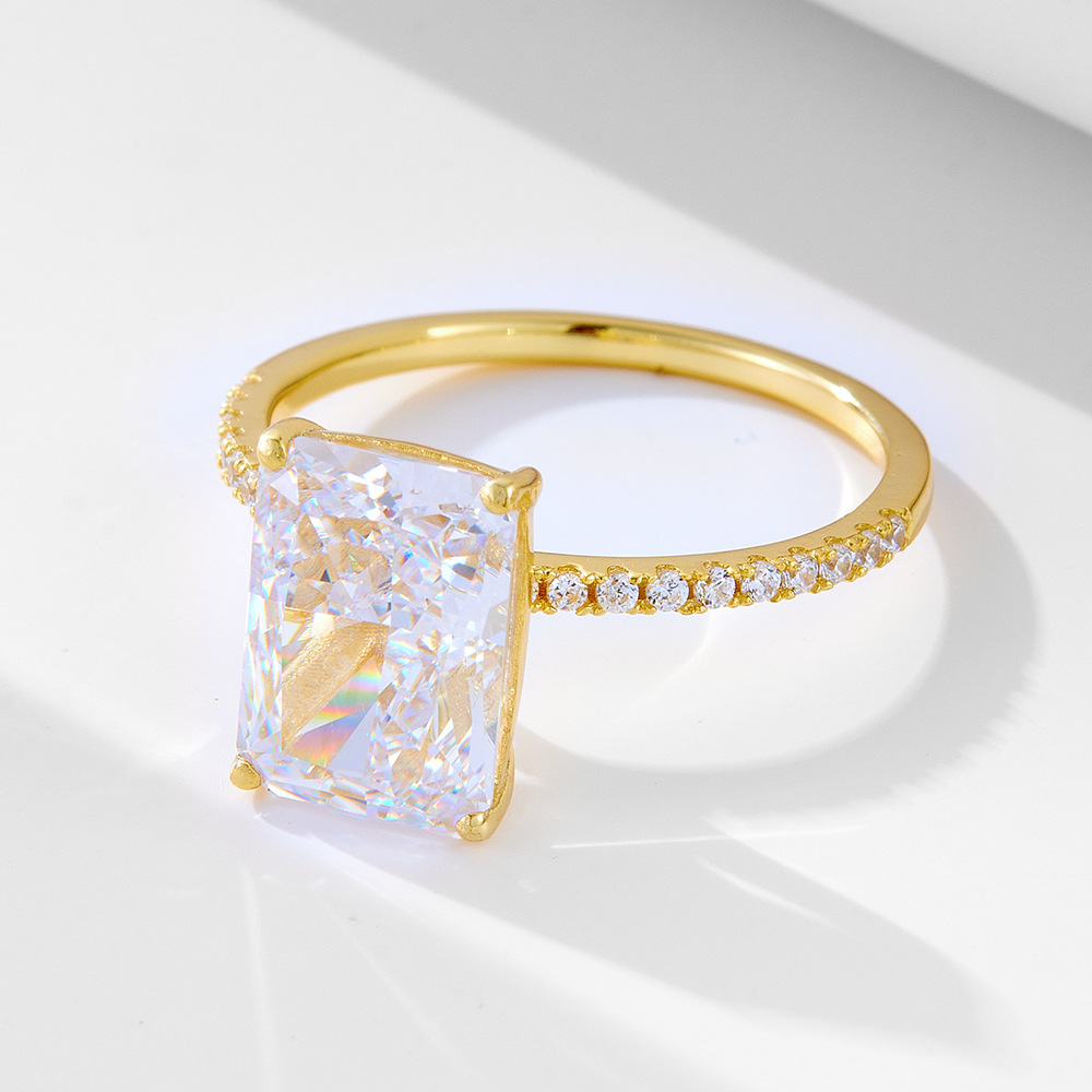 S925 sterling silver 8*11 ice flower cut 5A zircon ring female Europe and the United States cross-border fashion high quality wedding ring jewelry wholesale