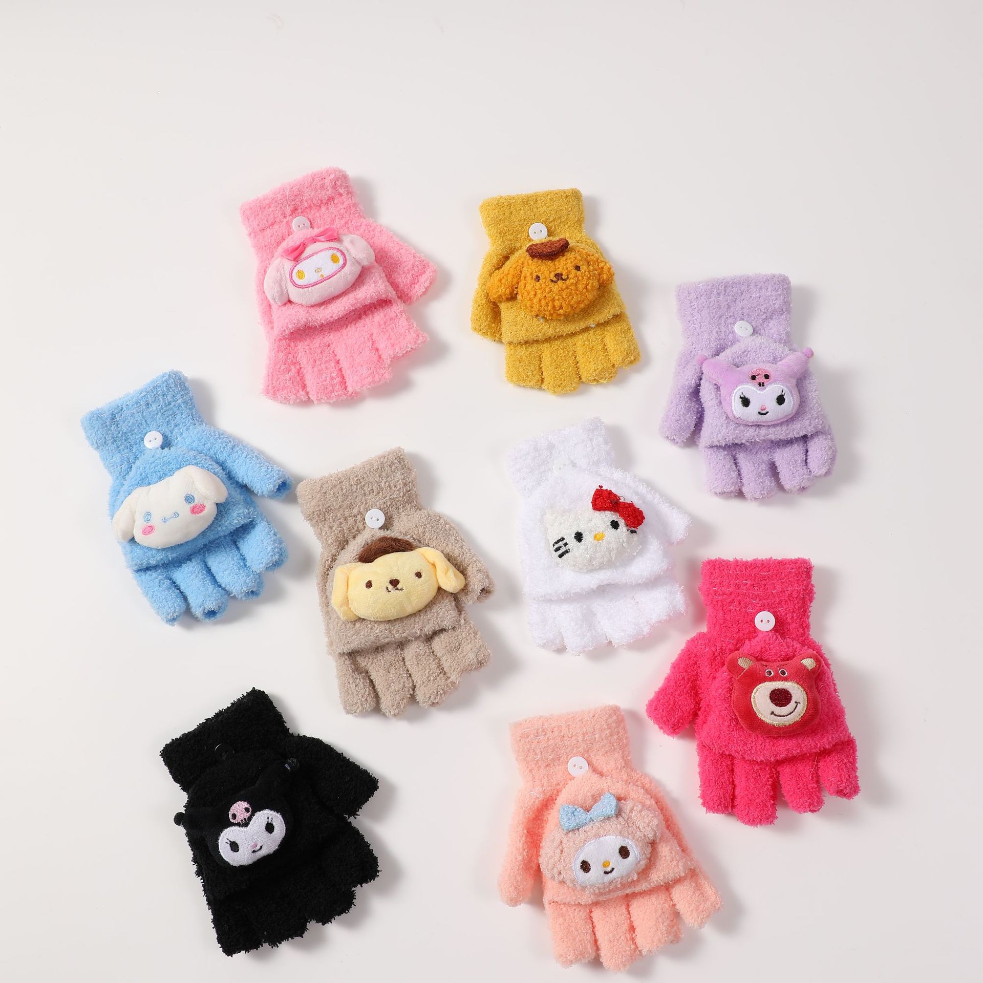 Autumn and Winter cartoon children's gloves winter warm cold-proof half finger children boys and girls baby writing open finger gloves