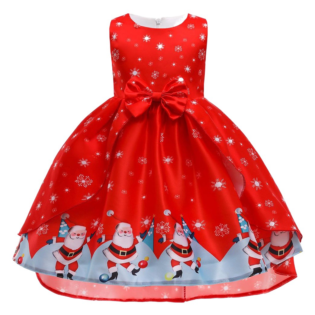 Cross-border Amazon christmas Costume New christmas Flower Girl Snowflake Print Children's Dress Costume