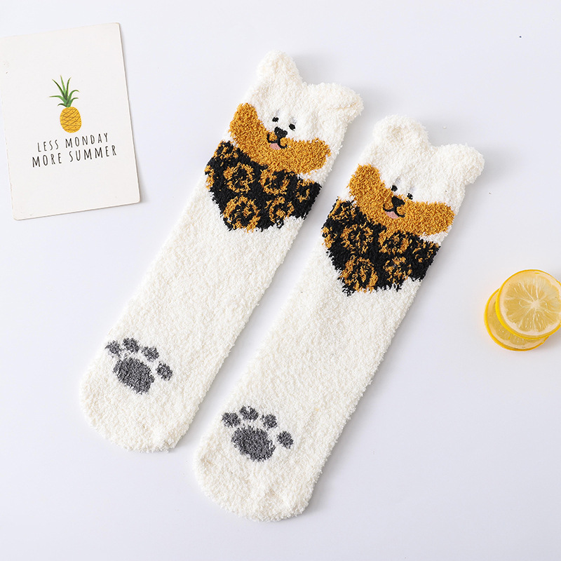 Picture of Winter Coral Fleece Sleep Socks Women Cute Puppy Cartoon Socks Thickened Warm Floor Socks Adult Towel Socks