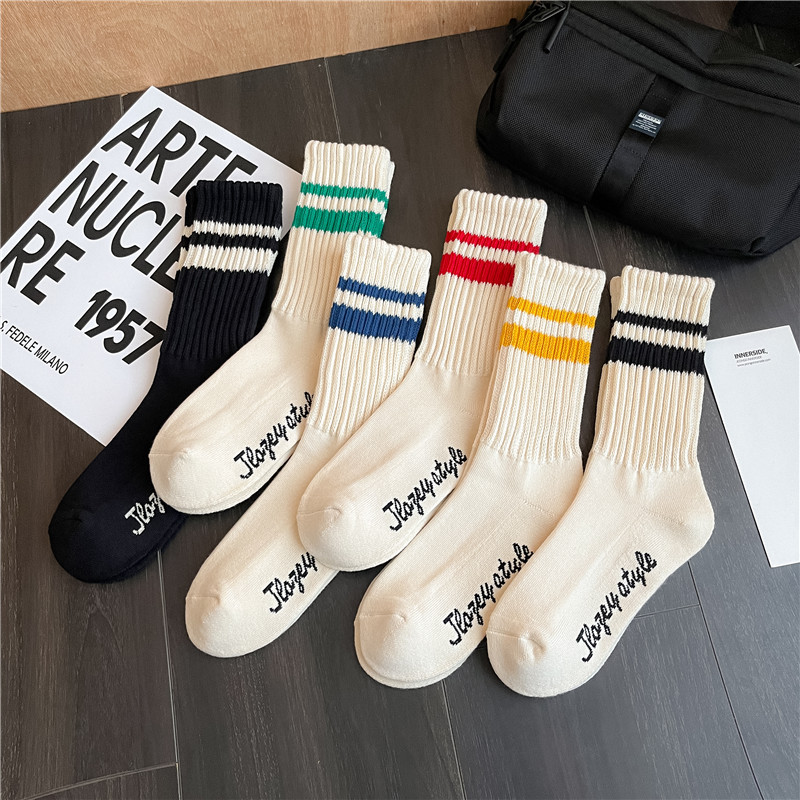 Thickened two-bar Terry men's socks autumn and winter warm striped thick line towel socks mid-tube socks men's cotton socks sports socks