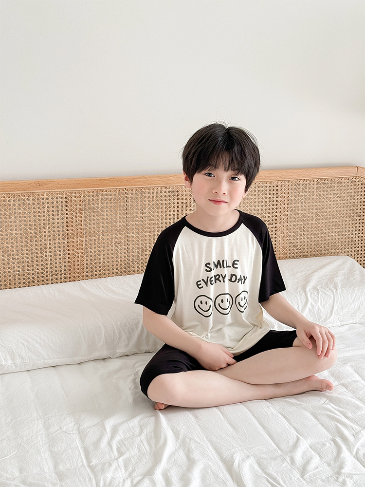 Picture of 2025 Children's Summer Modal Cartoon Pajamas for Boys and Girls Seven-point Raglan Sleeve Home Baby Air-conditioning Clothes suit