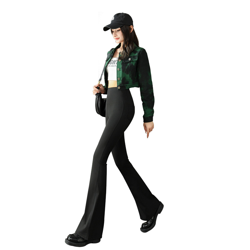Picture of Shark Slip Pants Women's Spring and Autumn Thin High Waist Dagging chubby girl plus size Slim-Fit Trousers Black Flared Trousers