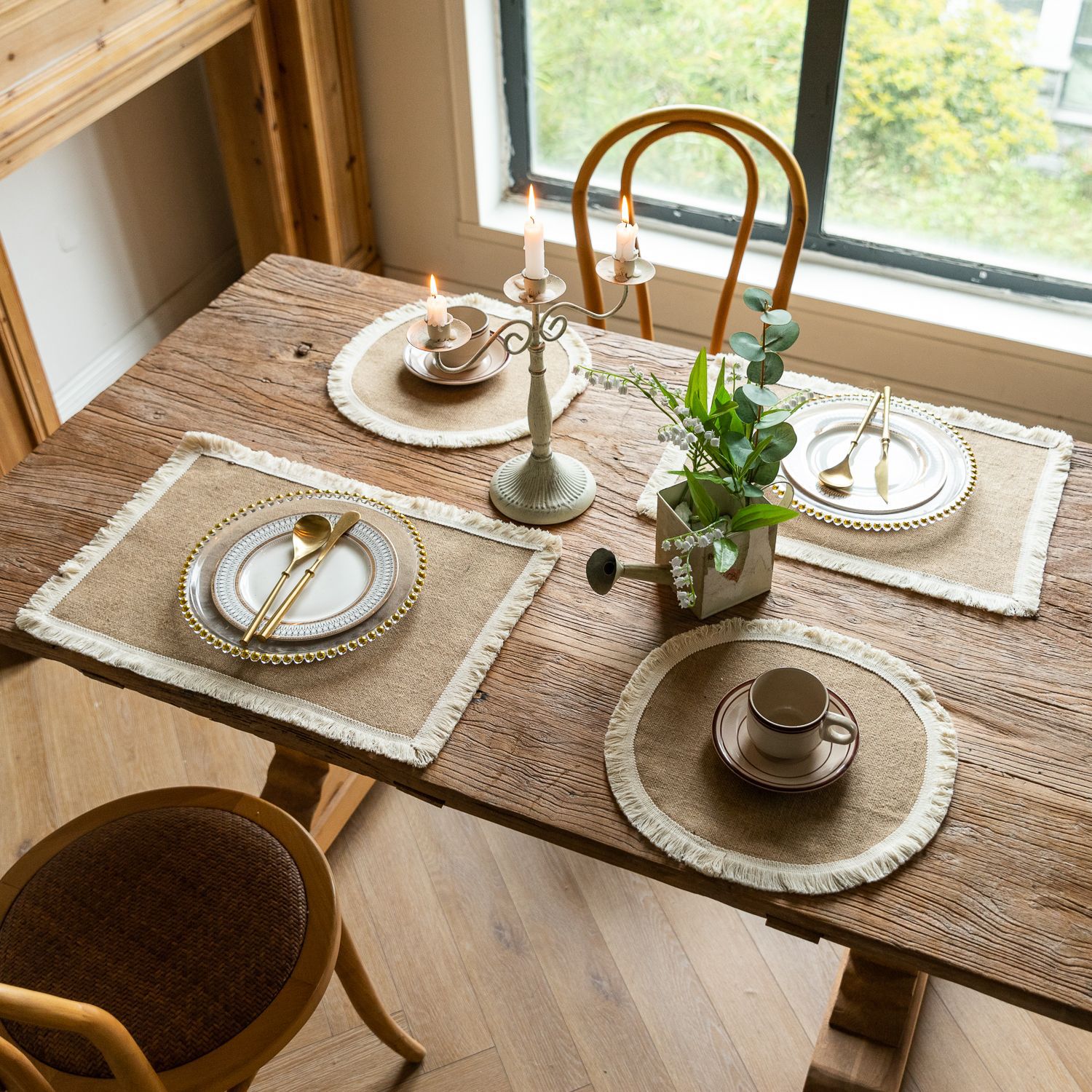 Picture of Cross-border Hot-selling Round Large 38cm Western Dining Mat Japanese Style Simple Household Rectangular Jute Woven Insulation Mat