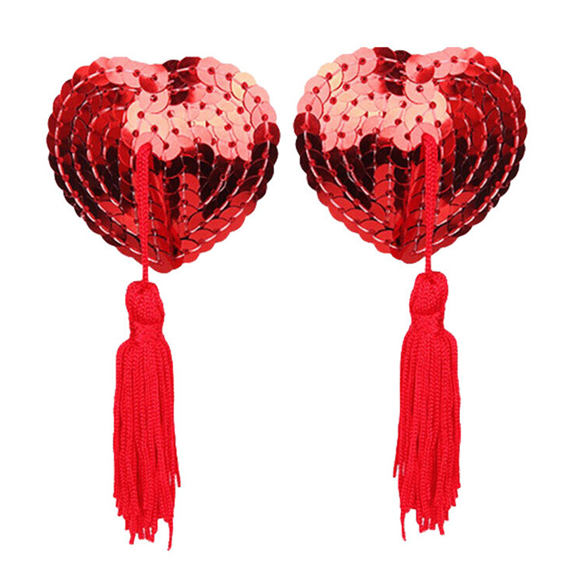 Picture of Sexy lingerie accessories heart-shaped chest stickers silicone bra tassel heart-shaped sequins sexy breast stickers wholesale 5032