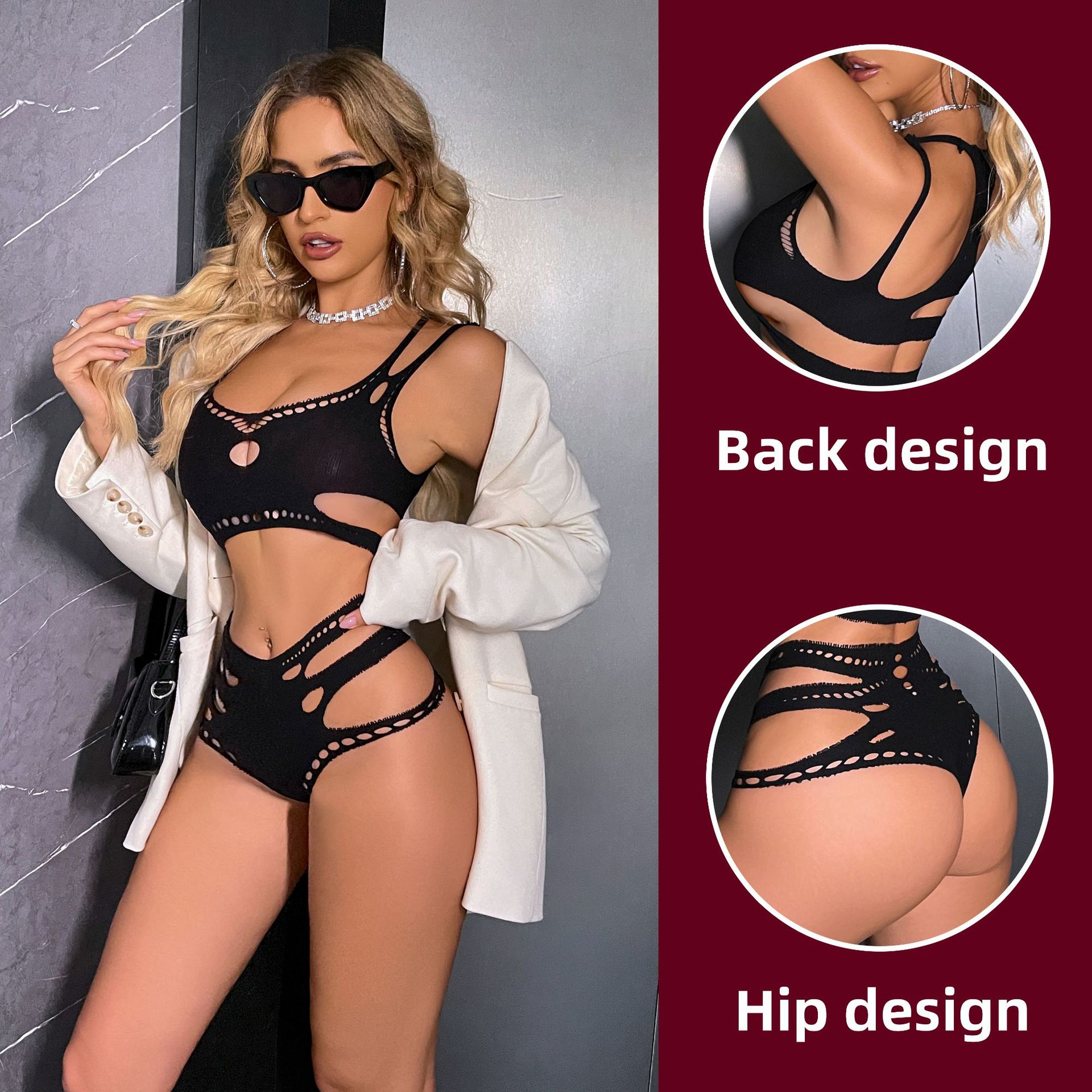 W558 European and American Style Foreign Trade Lingerie Sexy One-Piece Fishnet Bodysuit Gradient Color Hollow See-Through Passionate Sexy Fishnet Bodysuit