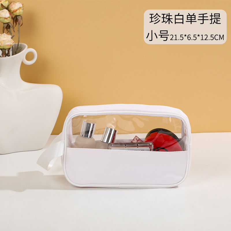 Picture of Transparent Toiletry Bag, Large Capacity Waterproof Portable Cosmetic Bag, Pu Splicing Bath Bag, Business Trip Travel Storage Bag, Portable