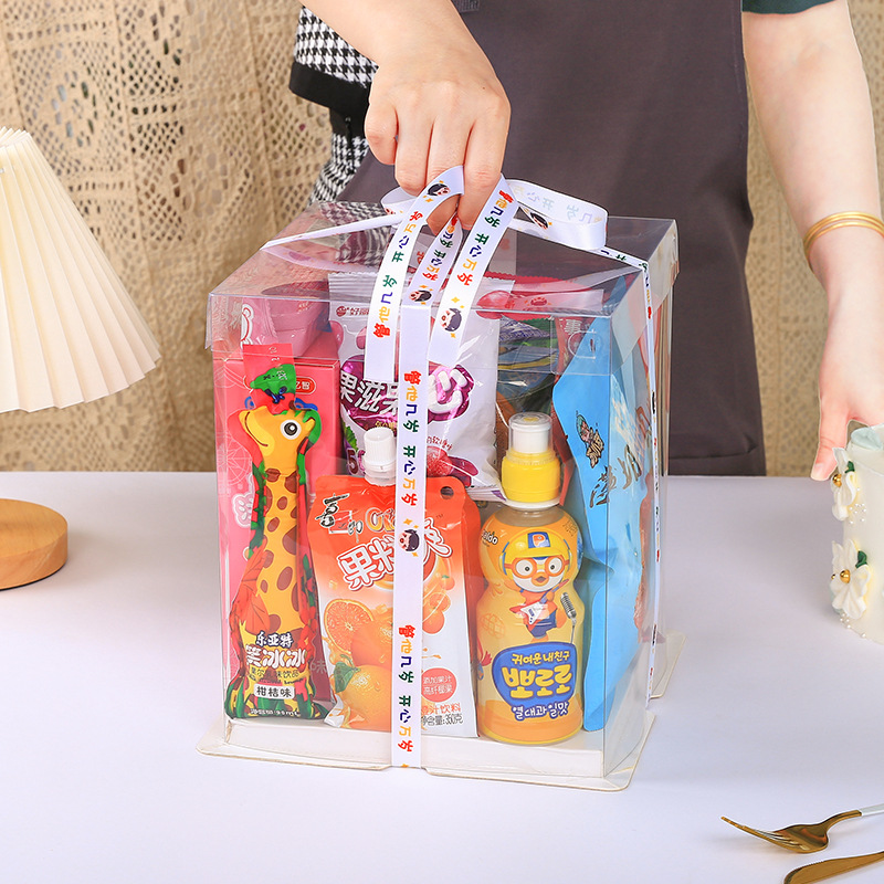 Transparent birthday cake box custom square gift box custom diy children's day snack box wholesale