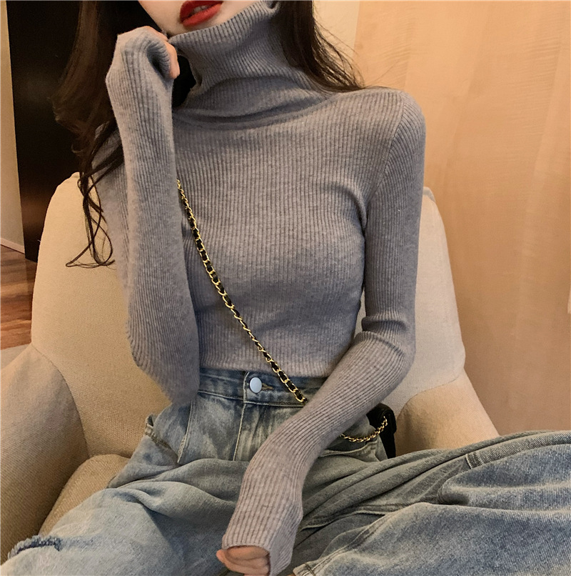 Picture of High Collar Base Shirt Women's Autumn and Winter All-match Sweater Korean Style New Spring and Autumn Slim-fit Long-sleeve Inner Knitted Top