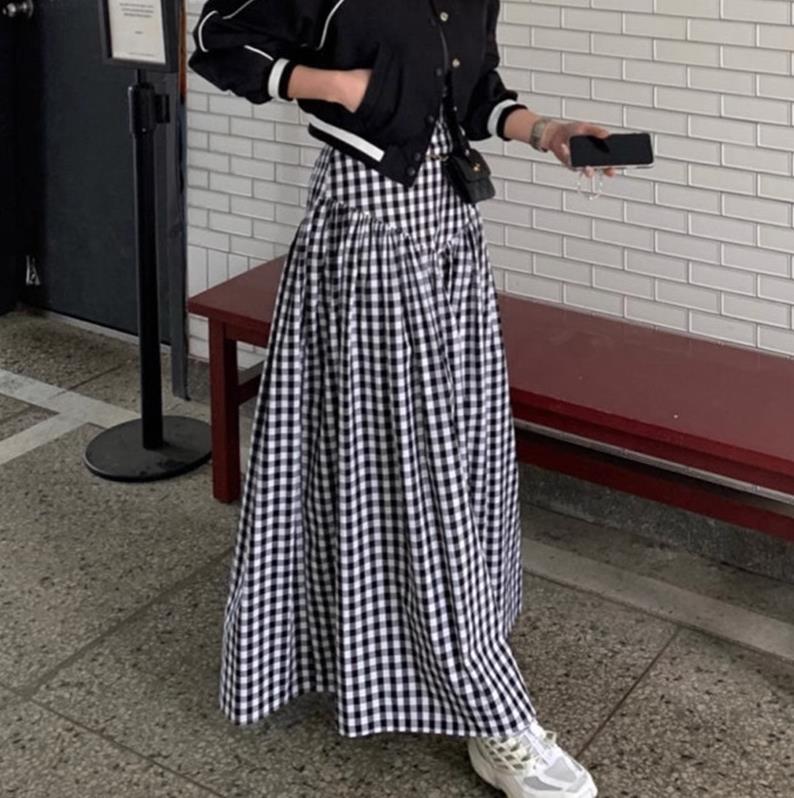 South Korea Chic Spring and Summer 2025 New Retro All-match High Waist Slimming Design Sense Plaid Skirt Long Skirt for Women