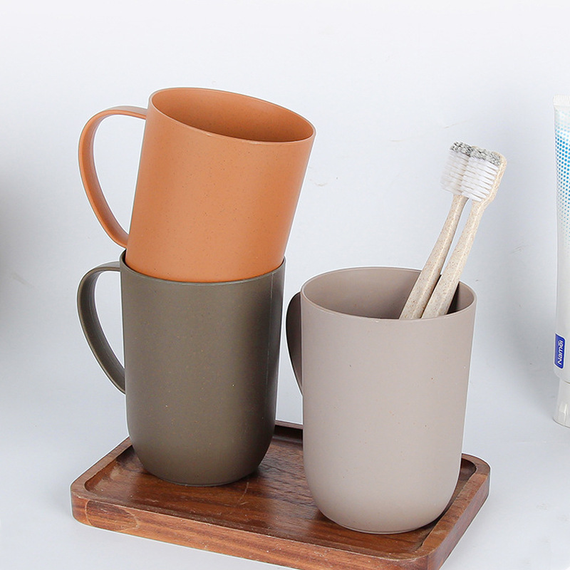 Wheat straw cup creative hotel mouthwash cup household brush cup with handle wood fiber cup factory wholesale
